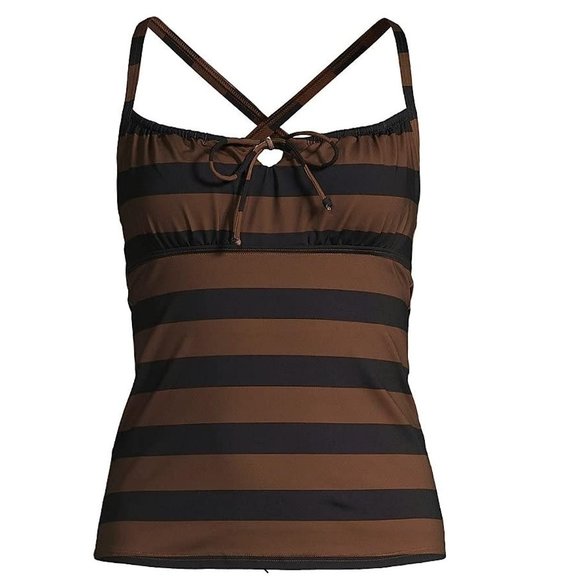NWT Lands' End Women Tie Front Underwire Tankini Top 18 Black Brown $120 JK459 - Picture 3 of 3